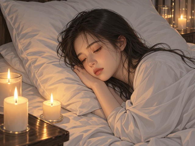 卧室暖光助眠,白色与浪漫烛光色营造的静谧睡眠空间