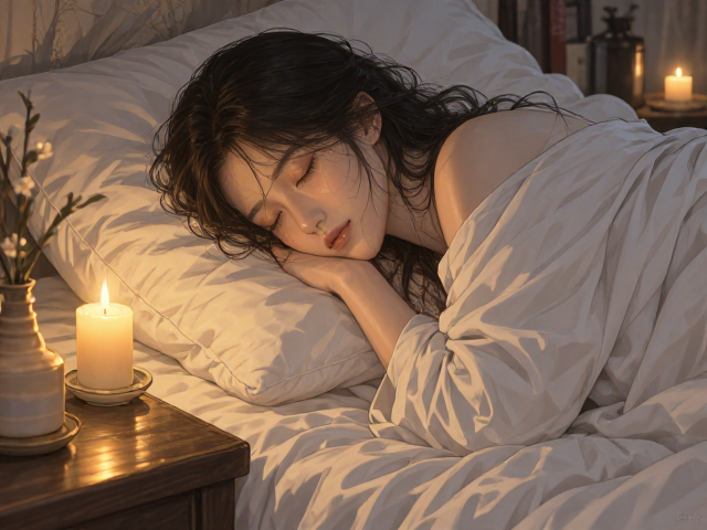 卧室暖光助眠,白色与浪漫烛光色营造的静谧睡眠空间