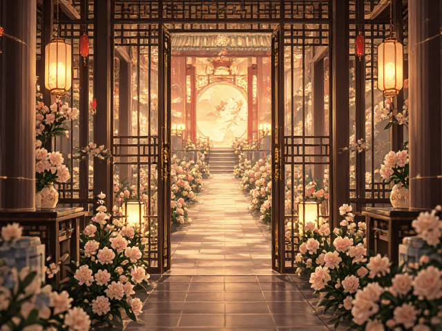 新中式婚礼庆典入口走廊通道设计,打造东方雅致迎宾氛围