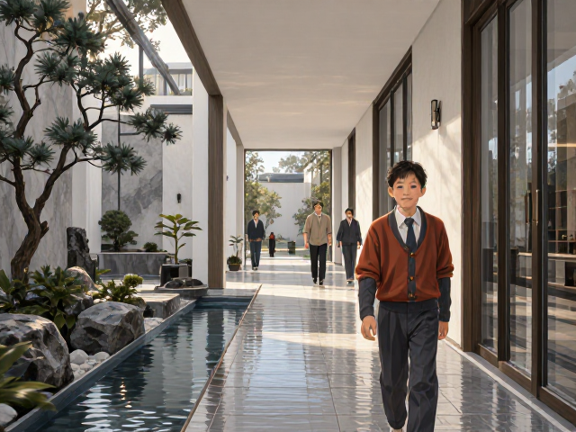 三代同堂住宅设计，走廊通道结合水景布局，打造流动宜居空间