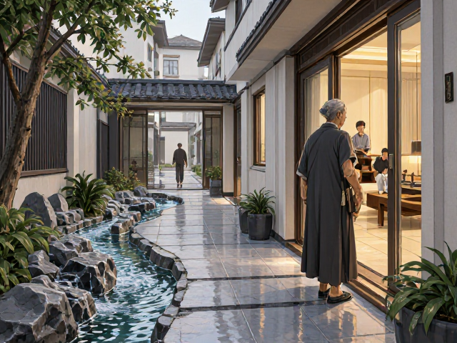 三代同堂住宅设计，走廊通道结合水景布局，打造流动宜居空间