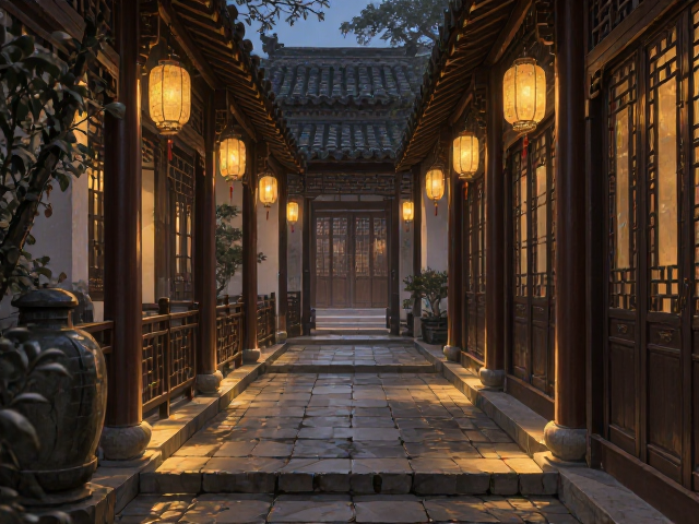 新中式庭院走廊通道设计，巧妙融入灯光，营造极致氛围感