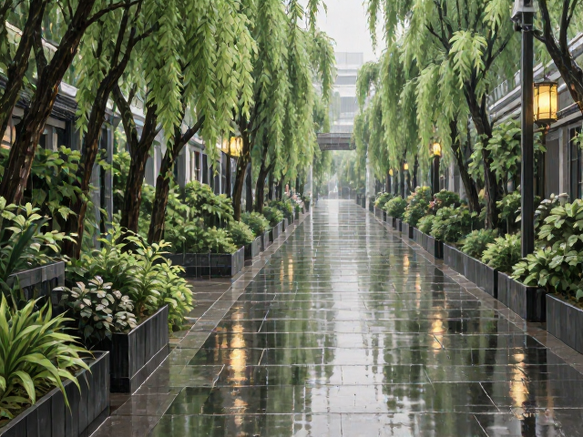 走廊通道景观绿化搭配，雨天排水防溅设计指南