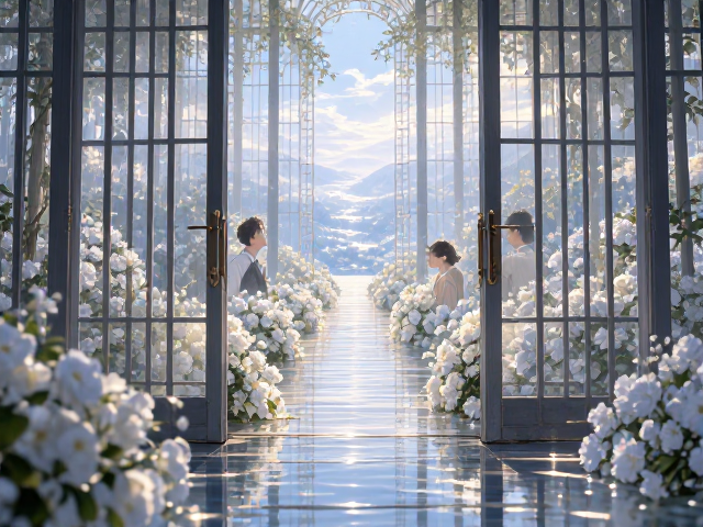 婚礼庆典入口设计，走廊通道结合水景，打造梦幻迎宾氛围