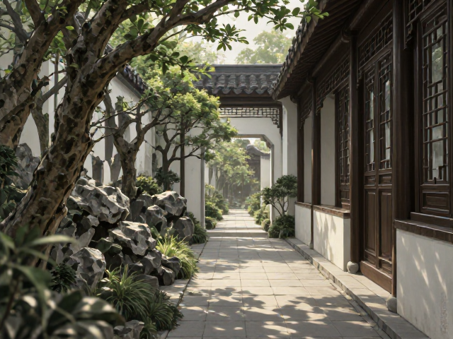 新中式庭院走廊通道隔音降噪设计，打造静谧雅致空间