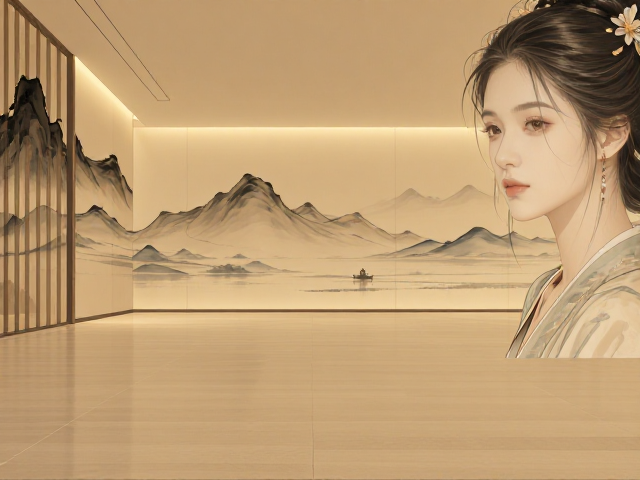 现代简约暖色调空间设计,融入水墨传统纹样的东方美学灵感