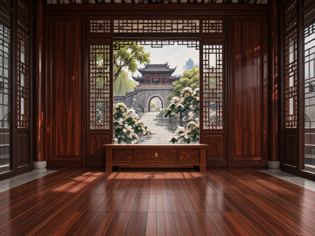 江南园林风现代简约空间，红木胡桃木色演绎东方雅韵