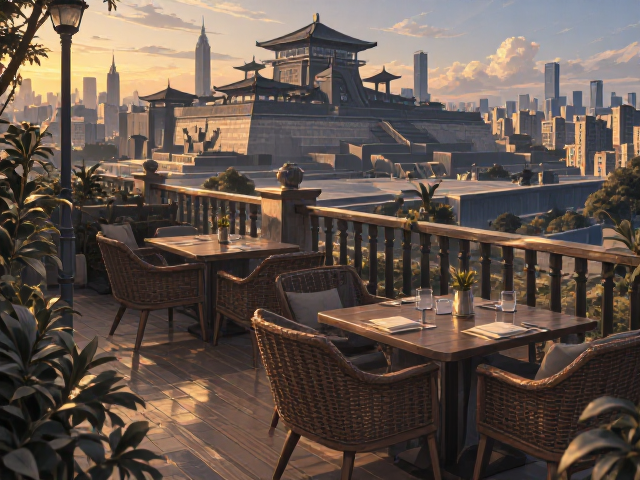文化中心旁的阳台休闲区,打造家用餐厅餐椅的理想摆放场景