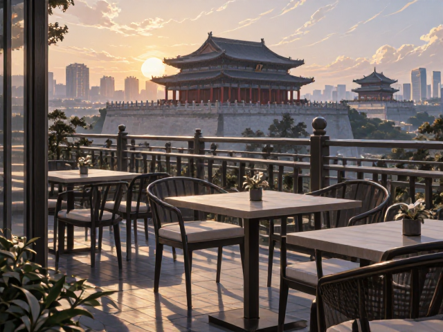 文化中心旁的阳台休闲区，打造家用餐厅餐椅的理想摆放场景