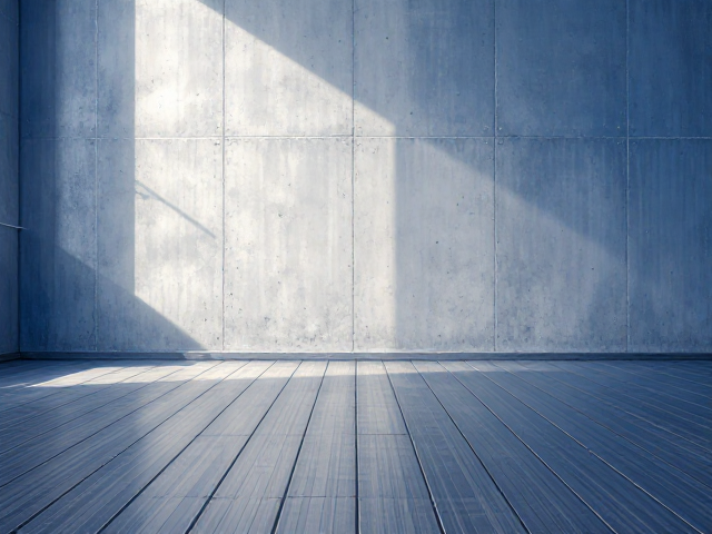 极简风实木地板搭配水泥墙,蓝白配色打造高级感家居