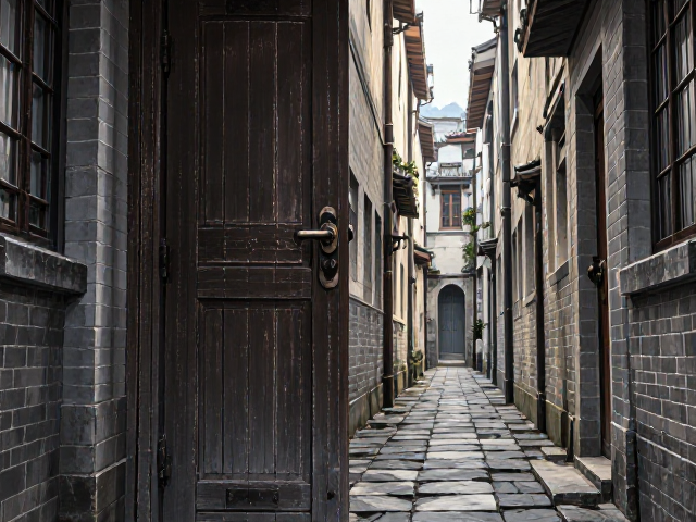 四季景观变换下的狭窄侧院门，走廊通道的极致美学