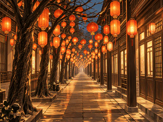 四季景观变换下的走廊通道，节日装饰挂载打造极致氛围感