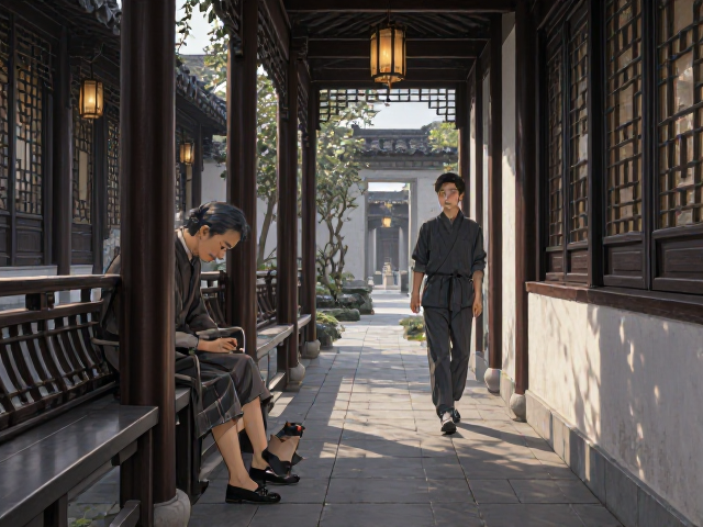 新中式庭院走廊设计，兼顾老人小孩安全的居家美学