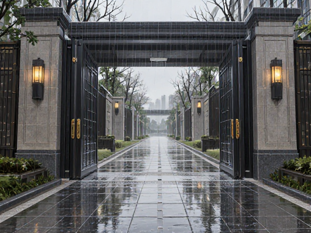 雨天不溅水！宽敞景观大门搭配走廊通道排水设计指南