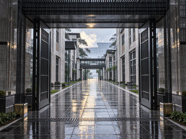 雨天不溅水！宽敞景观大门搭配走廊通道排水设计指南