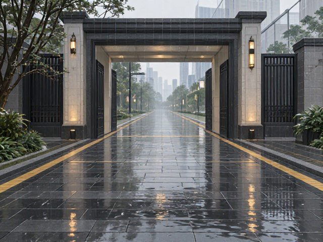 雨天不溅水！宽敞景观大门搭配走廊通道排水设计指南