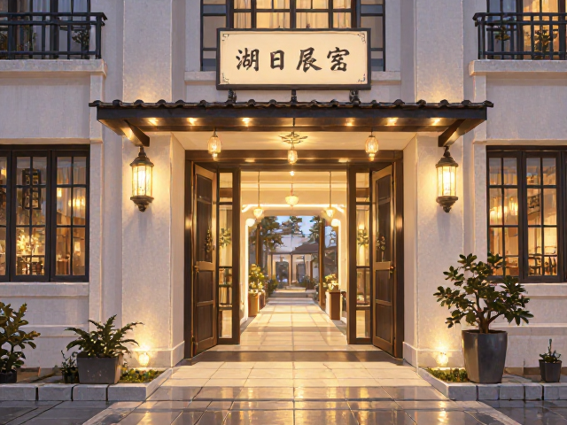 民宿与度假村入口设计,通过走廊通道呼应建筑立面,打造高流量吸睛门面
