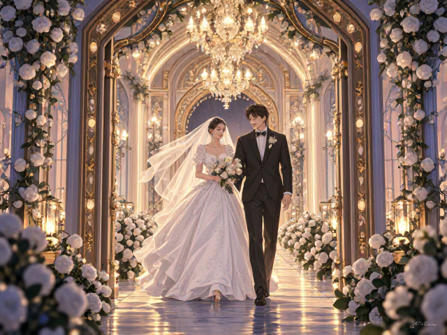 婚礼庆典入口设计,走廊通道融入灯光,打造梦幻迎宾氛围