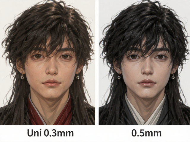 三菱Uni 0.3mm与0.5mm对比,哪款更色泽浓黑?