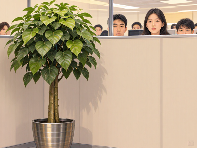 办公隔断旁幸福树怎么养?金属质感盆搭配指南