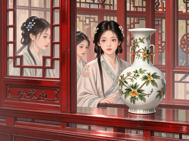 红木配仿古白瓷构件,釉上彩点缀东方雅韵