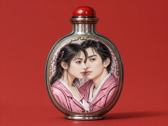 帝王朱红内画鼻烟壶,釉彩层次清晰,尽显胭脂粉雅艳之美