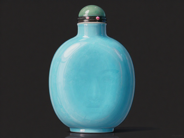 官窑青蓝内画鼻烟壶,色泽沉稳显柔美,粉色点睛藏匠心