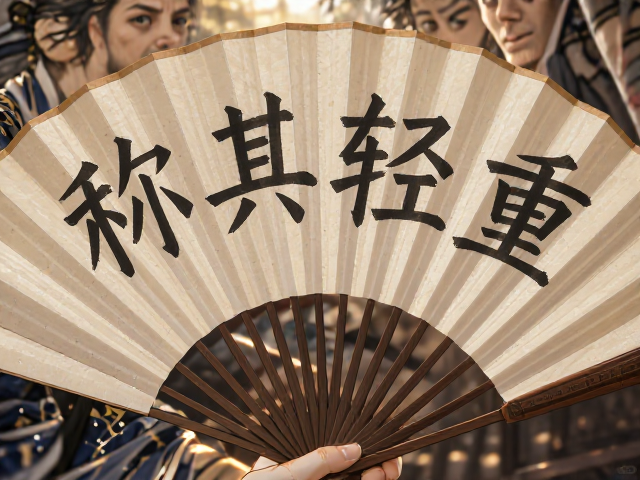 扇面篆书题字“称其轻重”,寓意解析与书法美学赏析