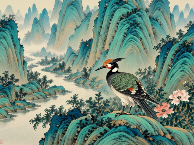 青绿山水花鸟画，传统山水意境与现代审美融合赏析