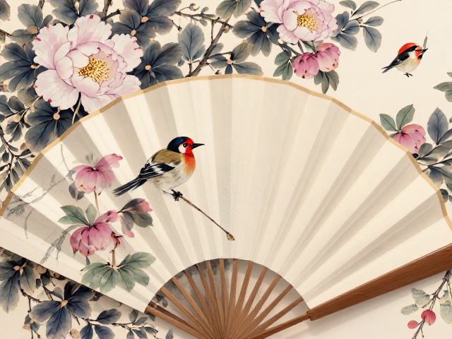 花鸟扇面留白之美，中国画的意境与构图技巧解析