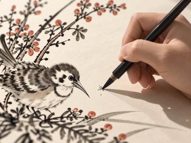 花鸟画起稿技巧，中锋用笔勾勒线条，新手必看干货