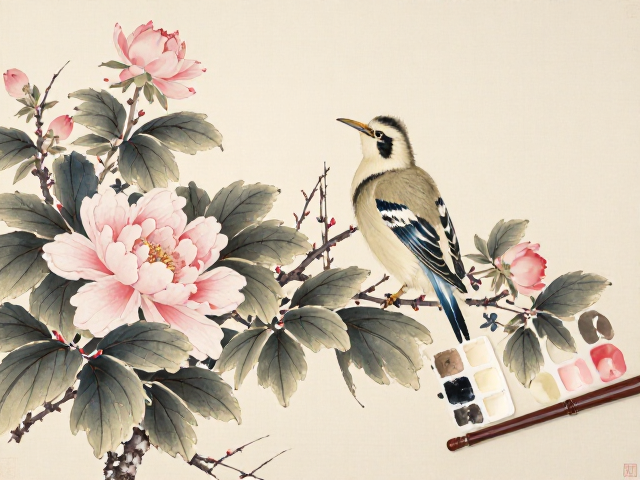 花鸟画调色盘与扇面布局技巧，新手必看的国画配色指南