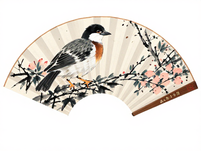 花鸟扇面渲染技法详解,传统水墨与现代数字艺术的完美融合