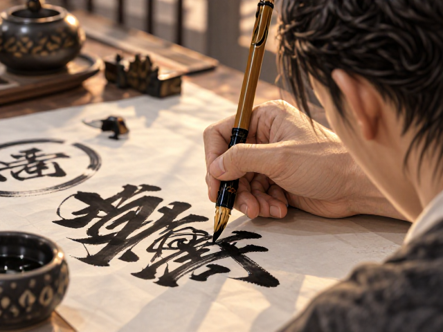 湖笔试墨韵,吉祥图案寓意福寿安康,文房雅趣与美好祝福