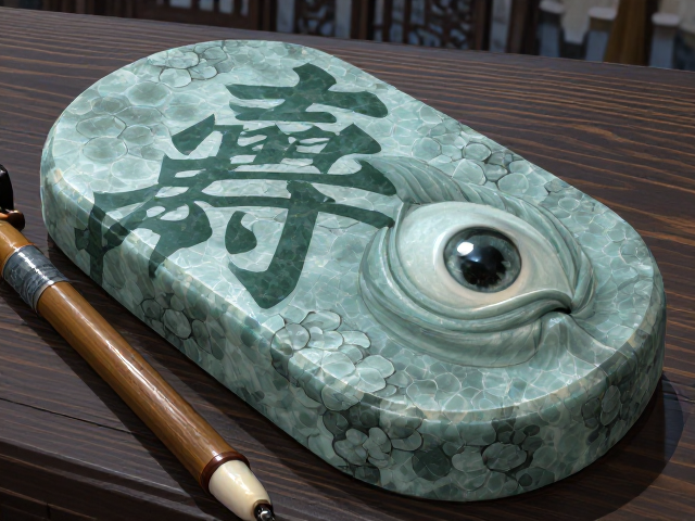 湖笔配端石,石眼鱼脑冻天青,吉祥福寿安康寓意