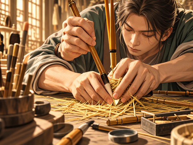 湖笔制作,沙田稻草与研磨适度决定笔锋品质
