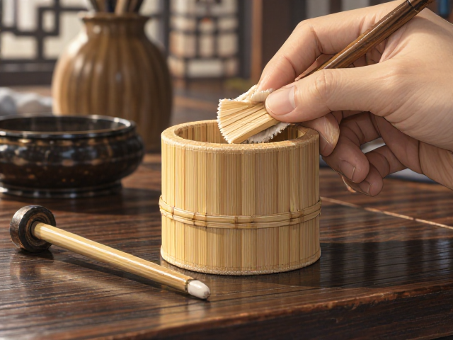 竹笔帽擦拭保养技巧，配合笔洗笔舔，重现古朴光泽与文房雅韵