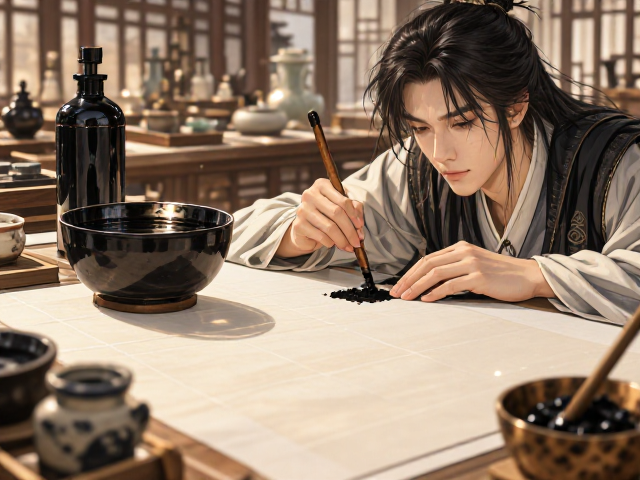 松烟墨汁与艾绒比例揭秘,书画落款更显古韵
