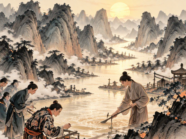 生宣水墨山水,古法捞纸技艺揭秘,传承非遗之美