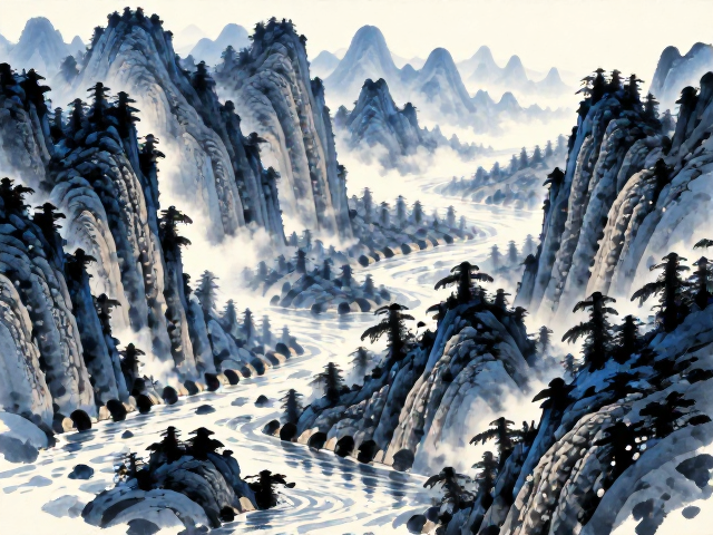 松烟墨汁调色指南，蓝黑水墨山水画的墨色层次与技法解析