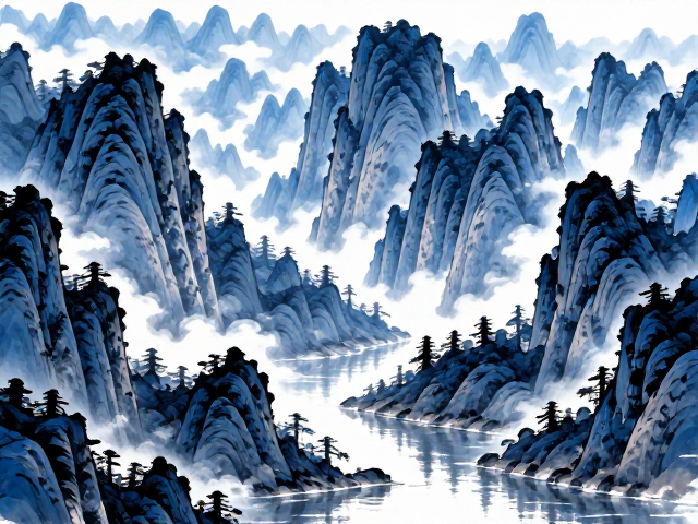 蓝黑墨汁绘水墨山水，装裱防霉技巧与收藏指南