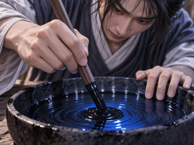 松烟墨研磨手法揭秘，蓝黑墨汁色泽与光泽的完美呈现