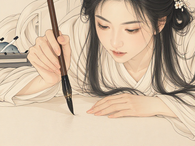 工笔人物画书法练习,以细腻笔触勾勒线条美感与气韵
