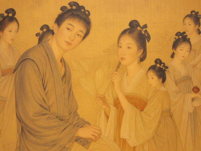 琥珀暖黄内画,素雅同色系人物故事纹,打造国风雅致收藏级艺术品