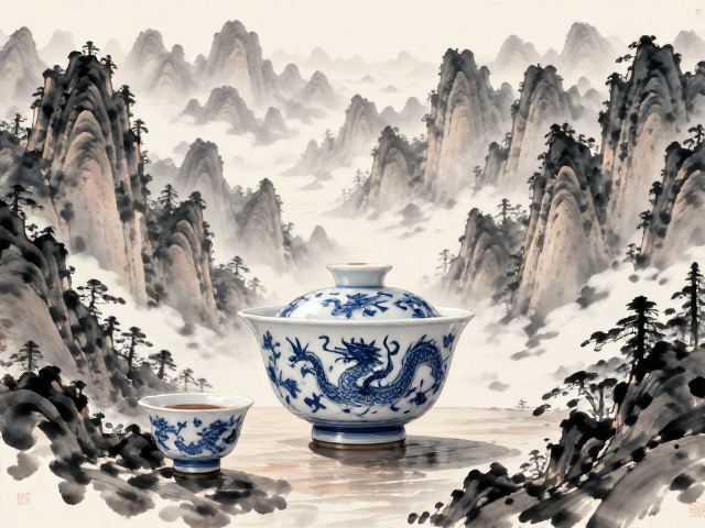 水墨山水龙凤纹茶道配饰,东方美学茶席点睛之笔