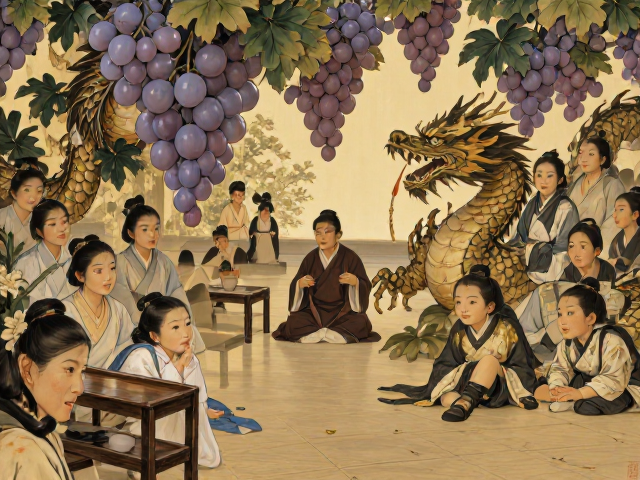 龙凤纹葡萄百子图,杜甫诗意入画,揭秘传统纹样中的吉祥寓意与收藏价值