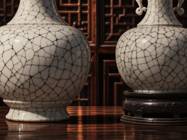 明清家具装饰中的仿古白瓷构件，开片纹理自然古朴，尽显东方雅韵