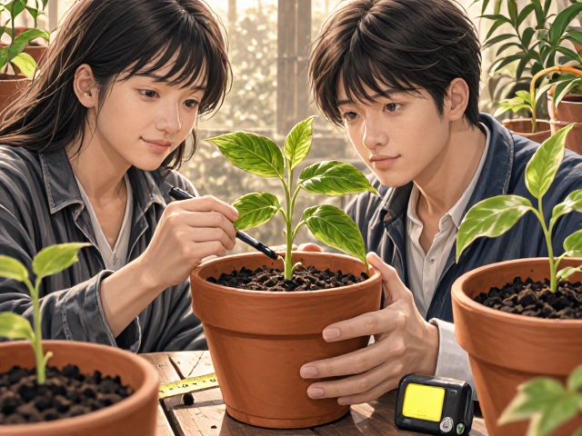 组培苗移栽必备,赤陶花盆透气性解析与卷尺精准定植指南