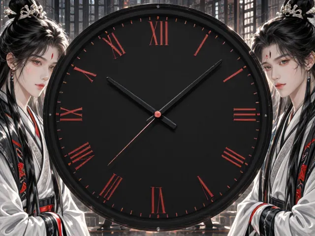 黑色钟表现代简约风,黑白灰配中国红点缀,尽显东方喜庆美学