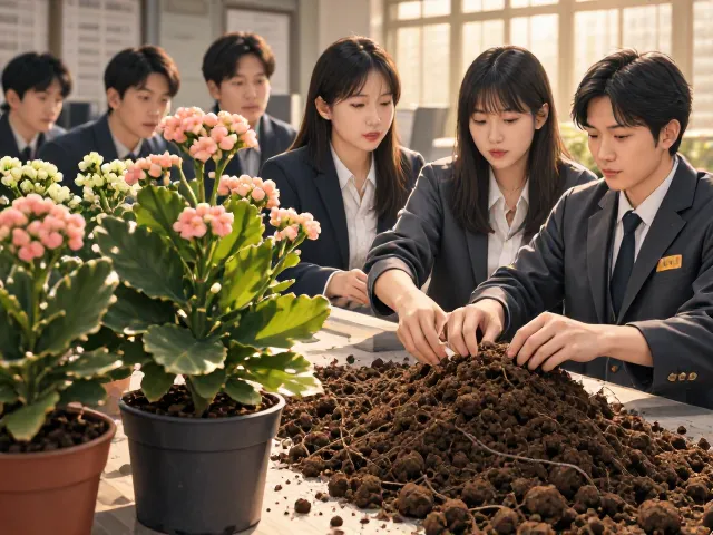 办公室养长寿花,配肥沃有机质土,叶片油绿花期长